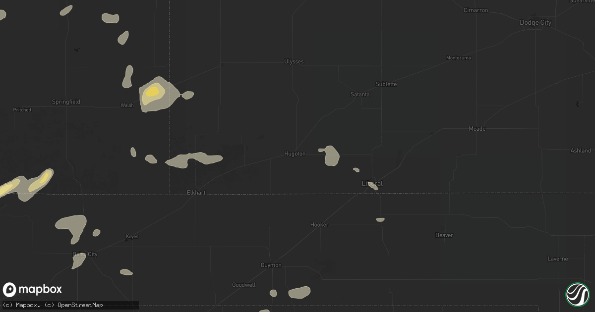 Hail map in Hugoton, KS on May 21, 2026