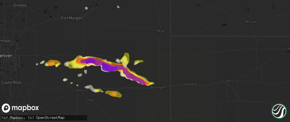 Hail map in Kirk, CO on May 21, 2026