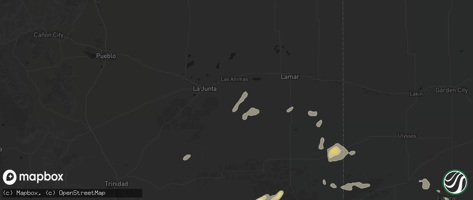 Hail map in Las Animas, CO on May 21, 2026