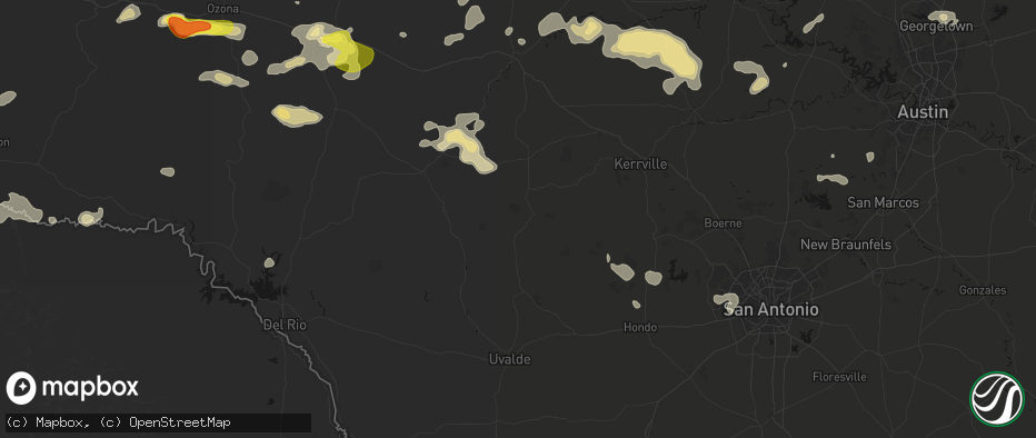 Hail map in Leakey, TX on May 21, 2026