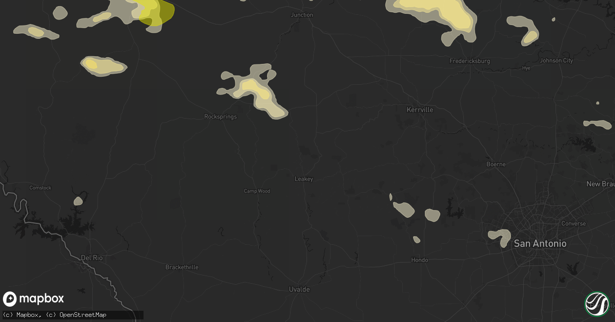 Hail map in Leakey, TX on May 21, 2026