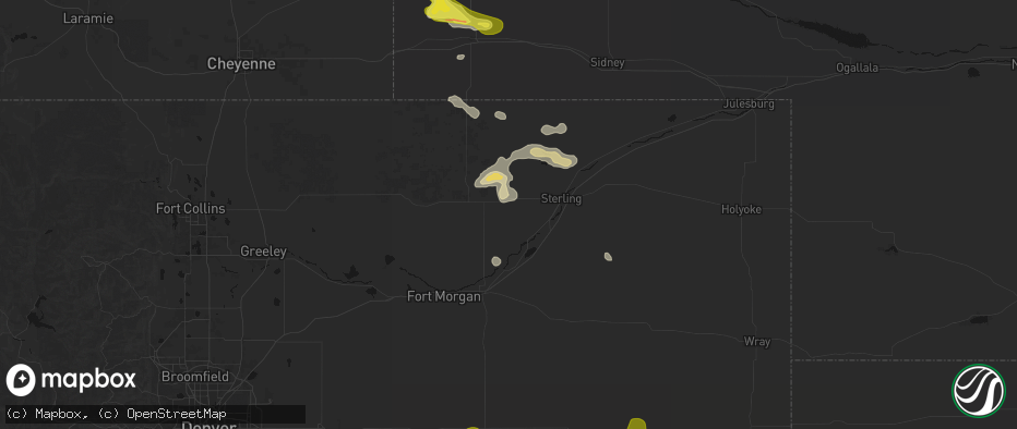 Hail map in Merino, CO on May 21, 2026
