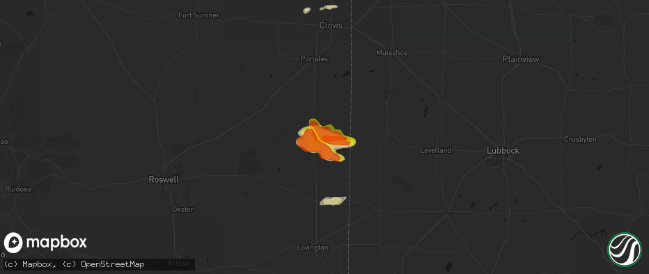 Hail map in Milnesand, NM on May 21, 2026