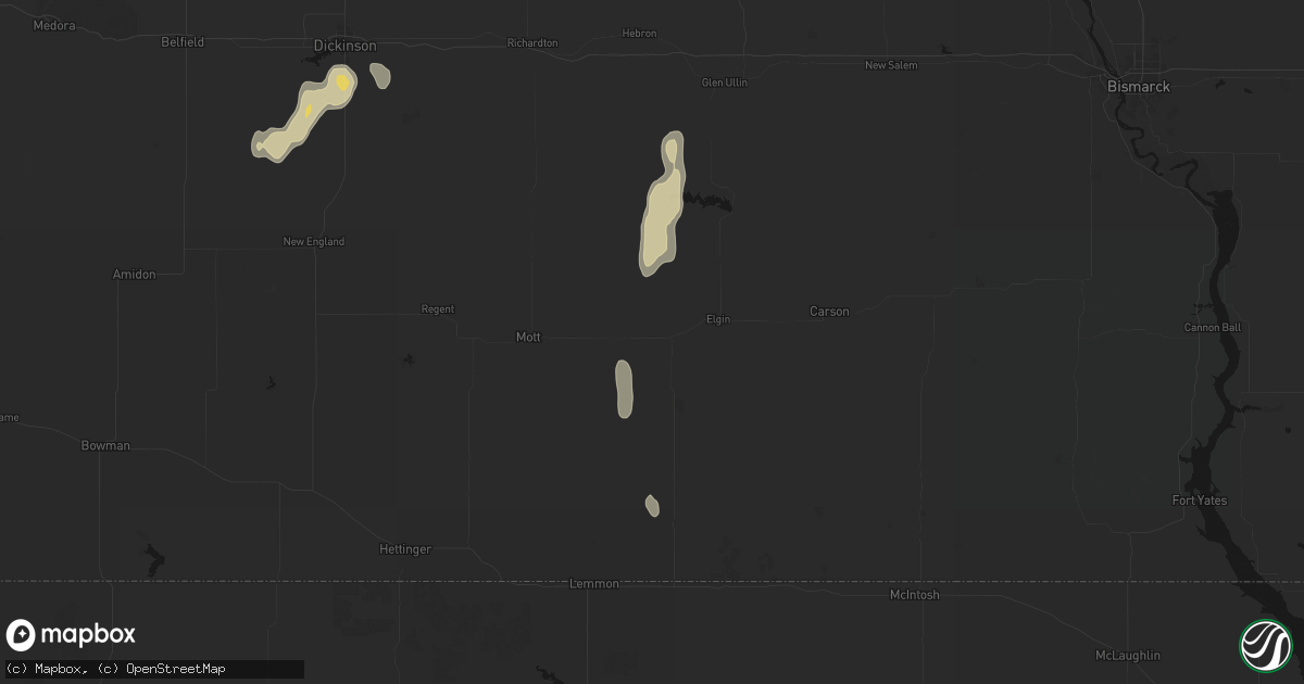 Hail map in New Leipzig, ND on May 21, 2026