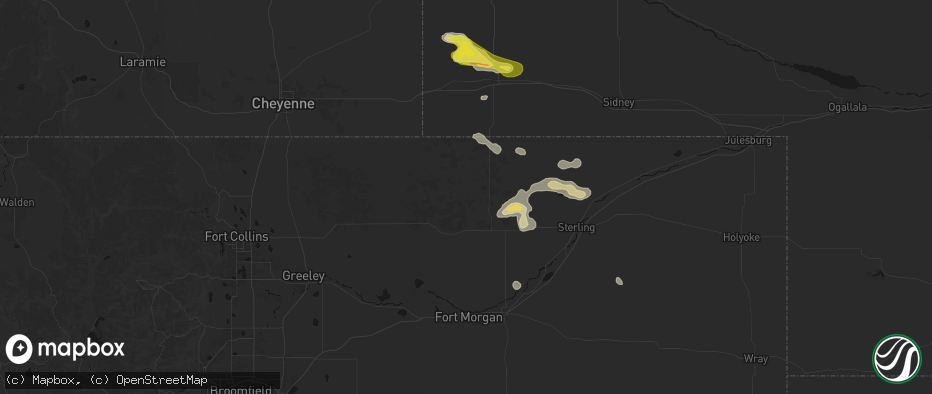 Hail map in New Raymer, CO on May 21, 2026