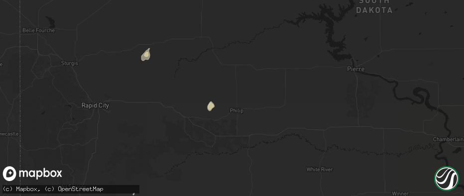 Hail map in Philip, SD on May 21, 2026