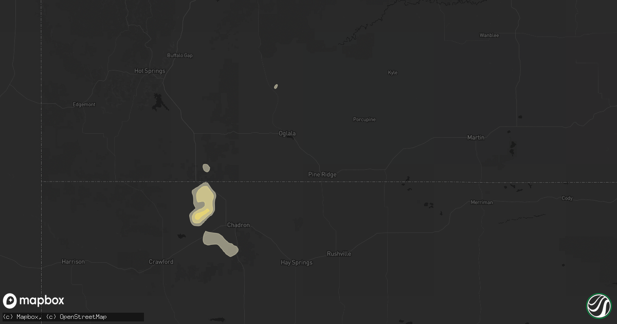 Hail map in Pine Ridge, SD on May 21, 2026