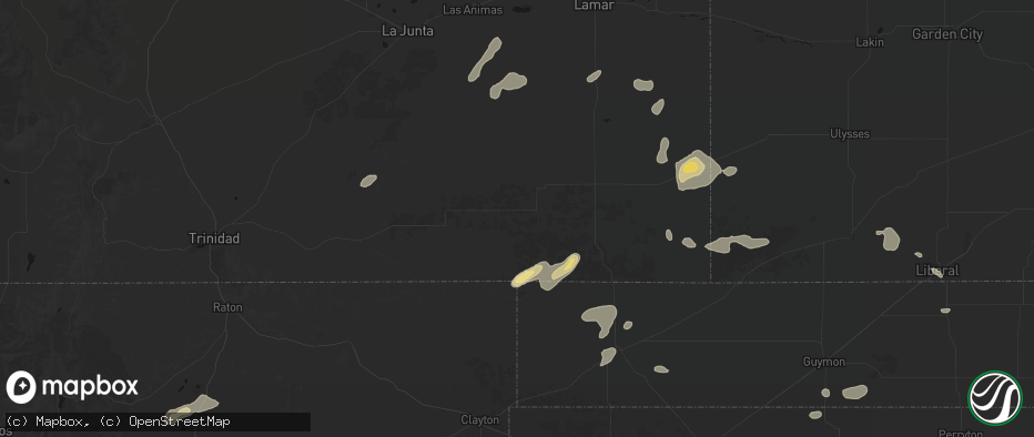 Hail map in Pritchett, CO on May 21, 2026