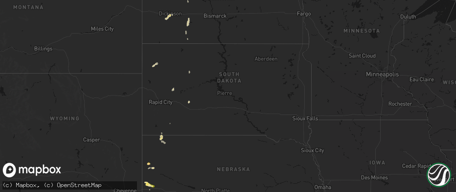 Hail map in South Dakota on May 21, 2026