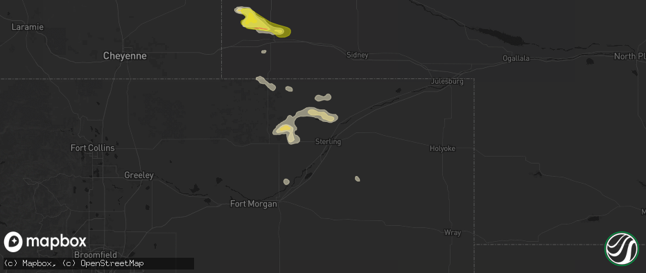 Hail map in Sterling, CO on May 21, 2026