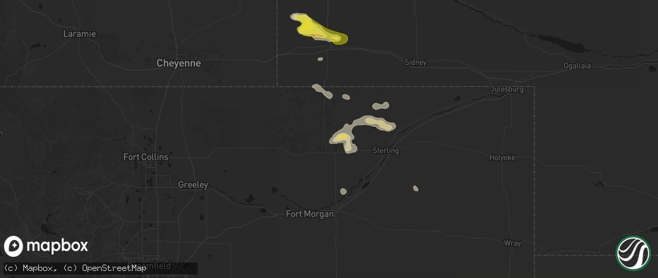 Hail map in Stoneham, CO on May 21, 2026