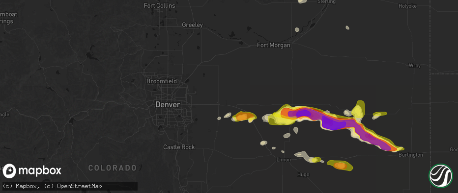 Hail map in Strasburg, CO on May 21, 2026