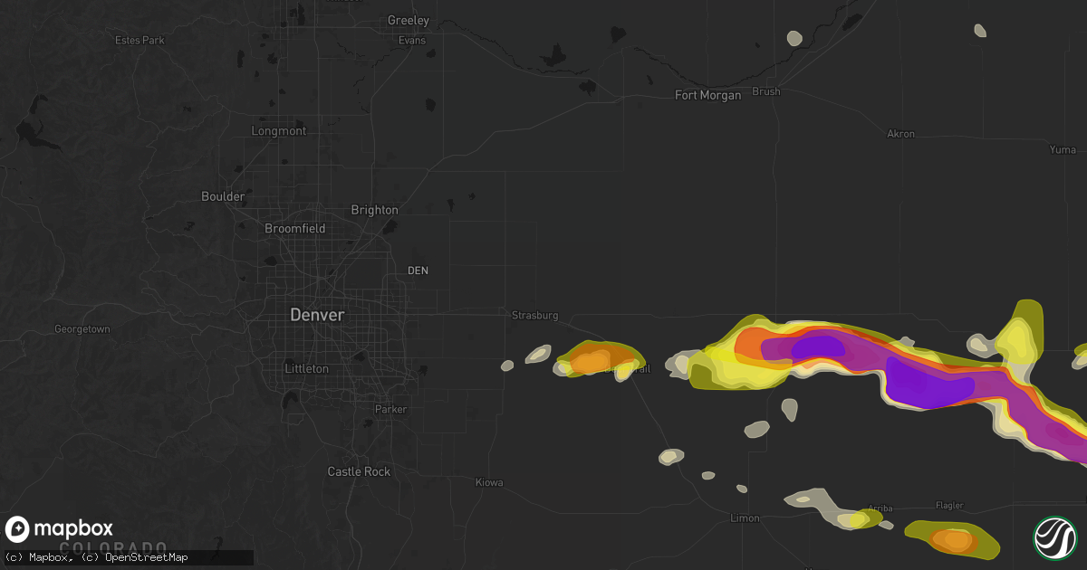 Hail map in Strasburg, CO on May 21, 2026