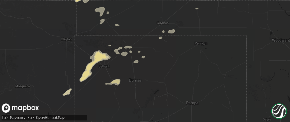 Hail map in Sunray, TX on May 21, 2026