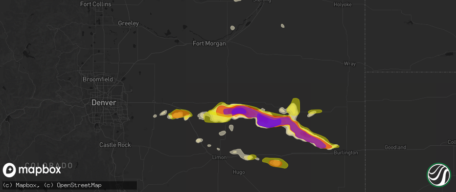 Hail map in Woodrow, CO on May 21, 2026