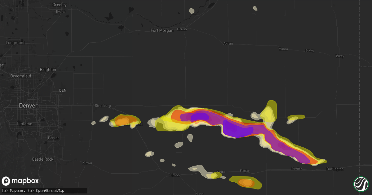 Hail map in Woodrow, CO on May 21, 2026