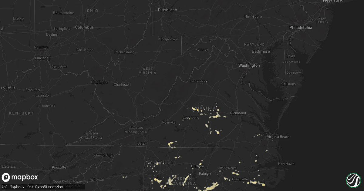 Hail map in Virginia on May 22, 2012