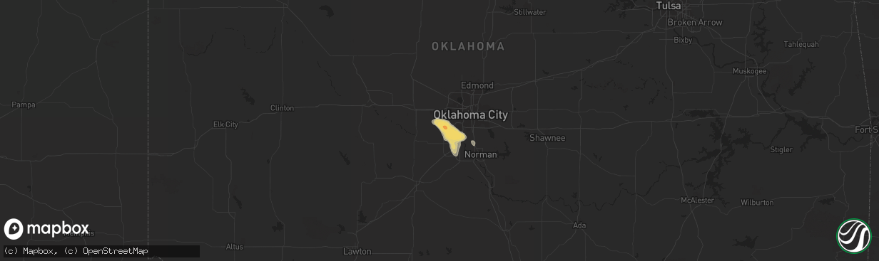 Hail map in Mustang, OK on May 22, 2013