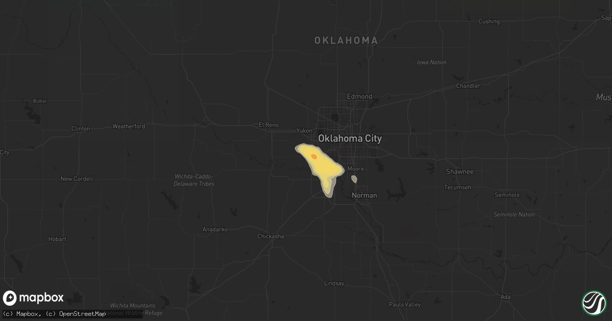 Hail map in Mustang, OK on May 22, 2013