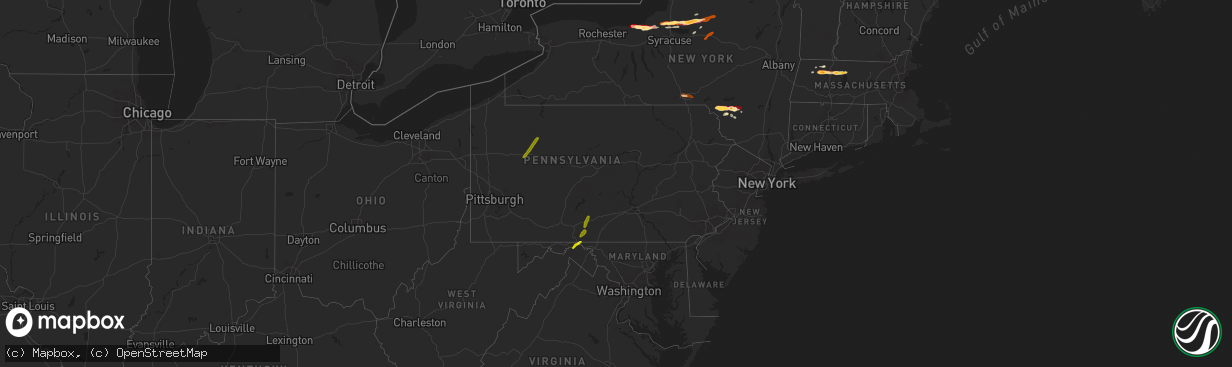 Hail map in Pennsylvania on May 22, 2013