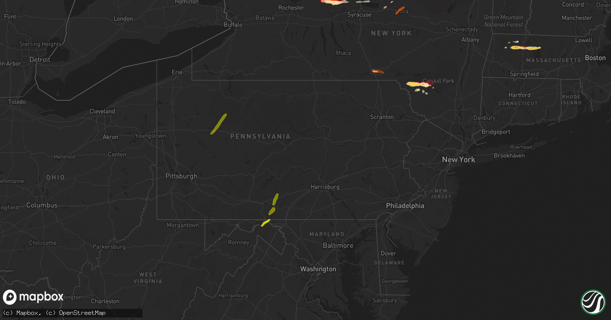 Hail map in Pennsylvania on May 22, 2013