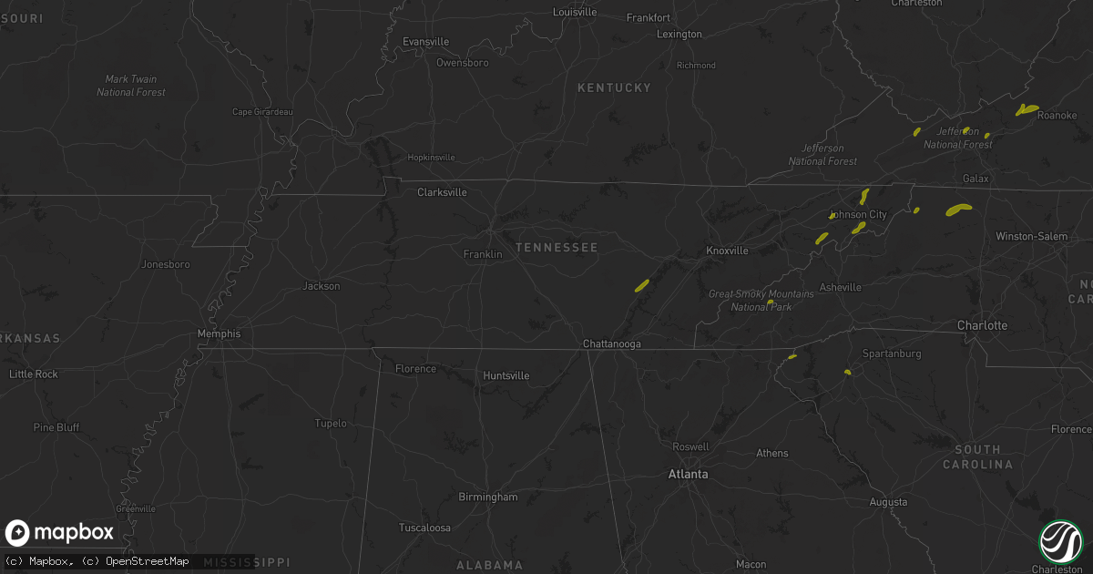 Hail map in Tennessee on May 22, 2013