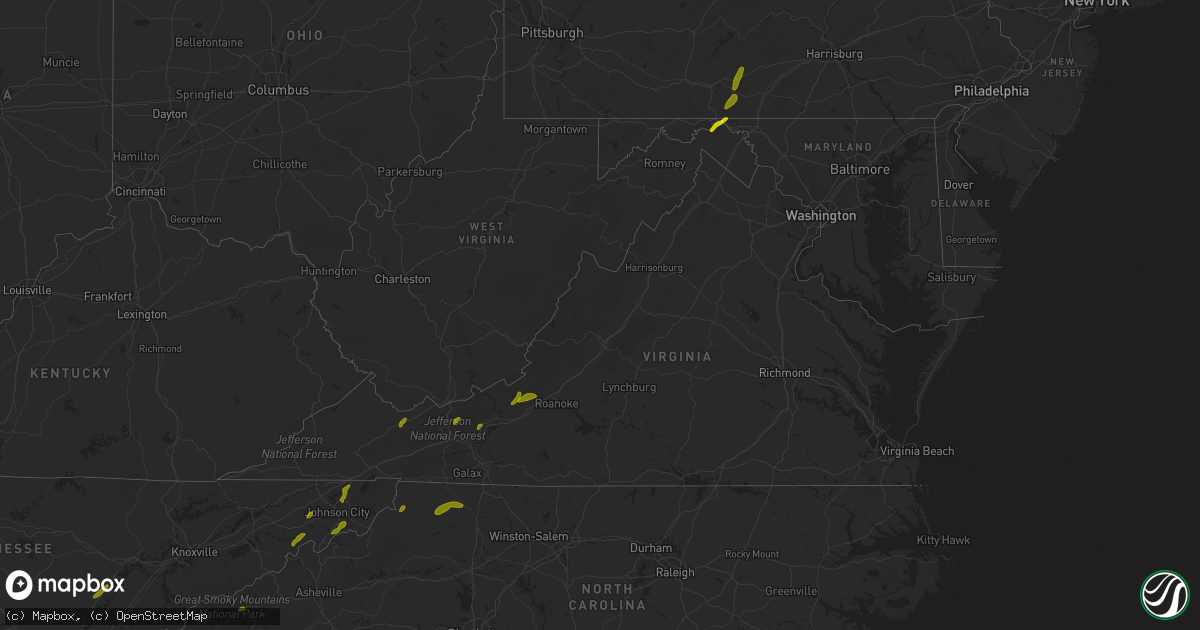 Hail map in Virginia on May 22, 2013