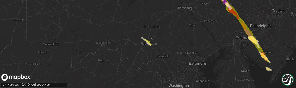 Hail map in Hagerstown, MD on May 22, 2014