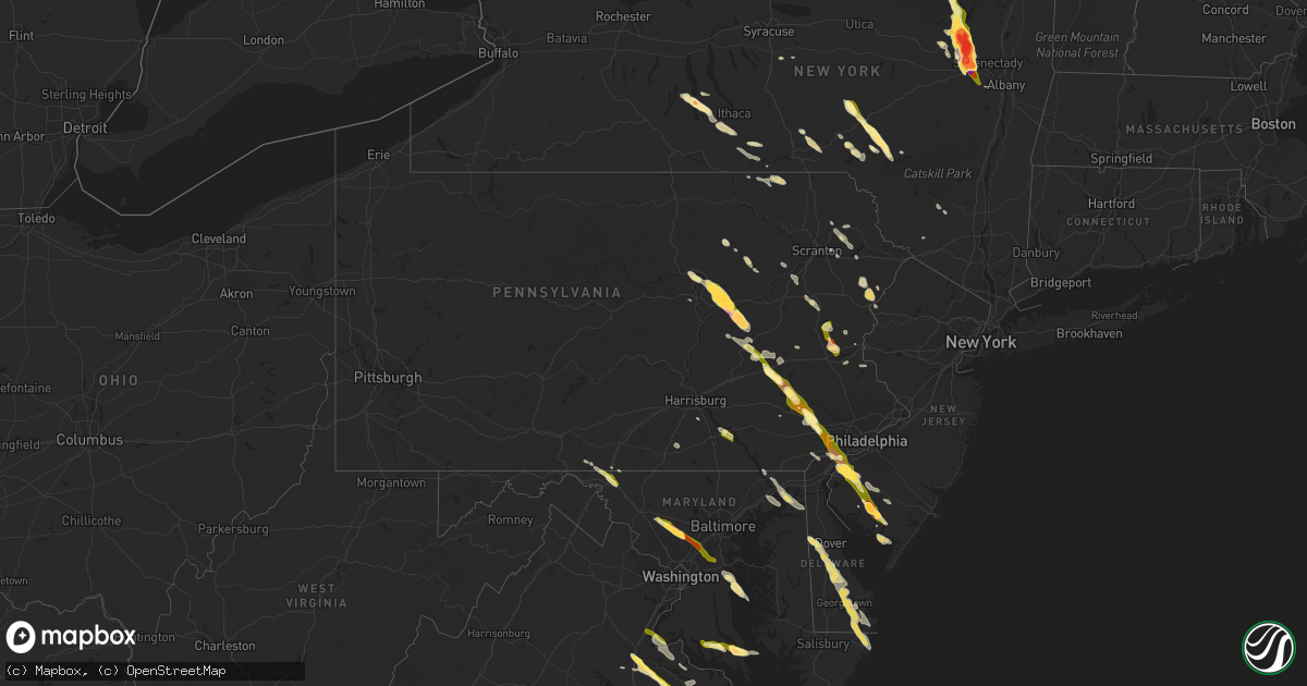 Hail map in Pennsylvania on May 22, 2014