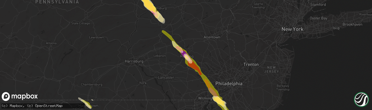 Hail map in Reading, PA on May 22, 2014