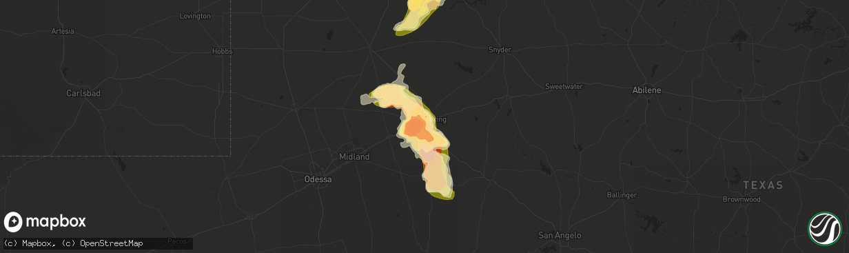 Hail map in Big Spring, TX on May 22, 2016