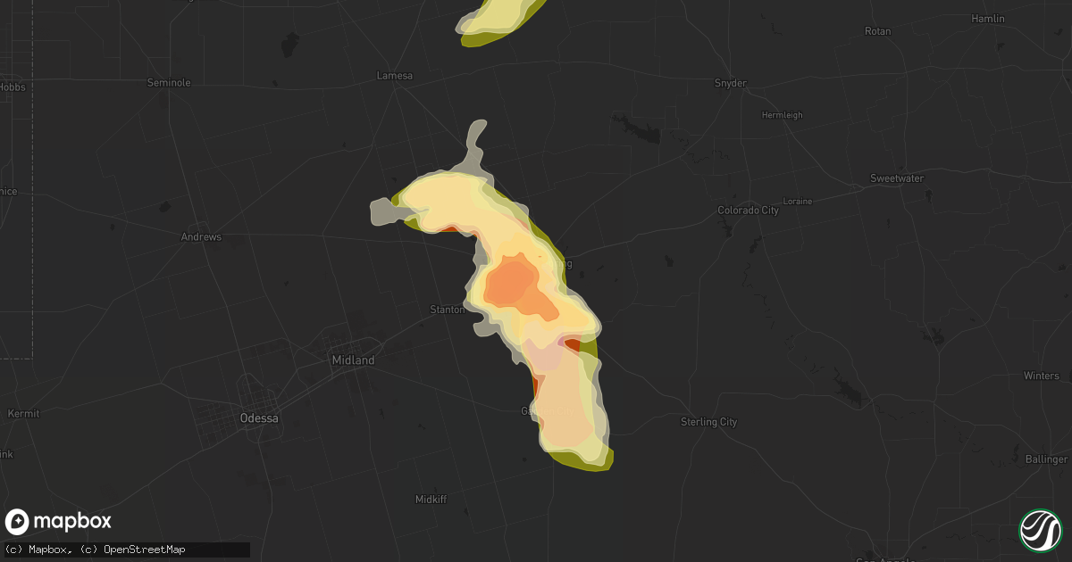 Hail map in Big Spring, TX on May 22, 2016