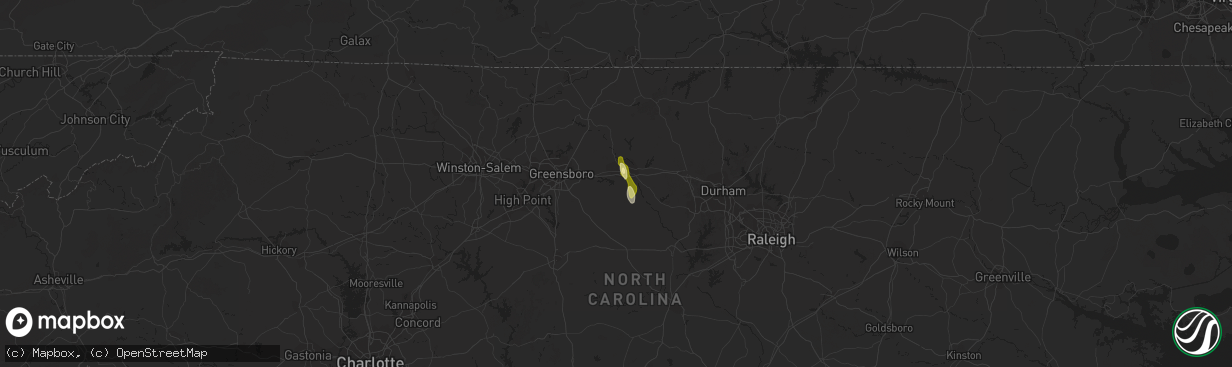 Hail map in Burlington, NC on May 22, 2016