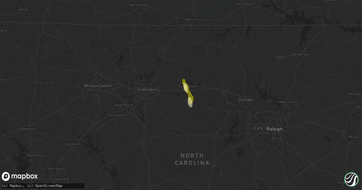 Hail map in Burlington, NC on May 22, 2016