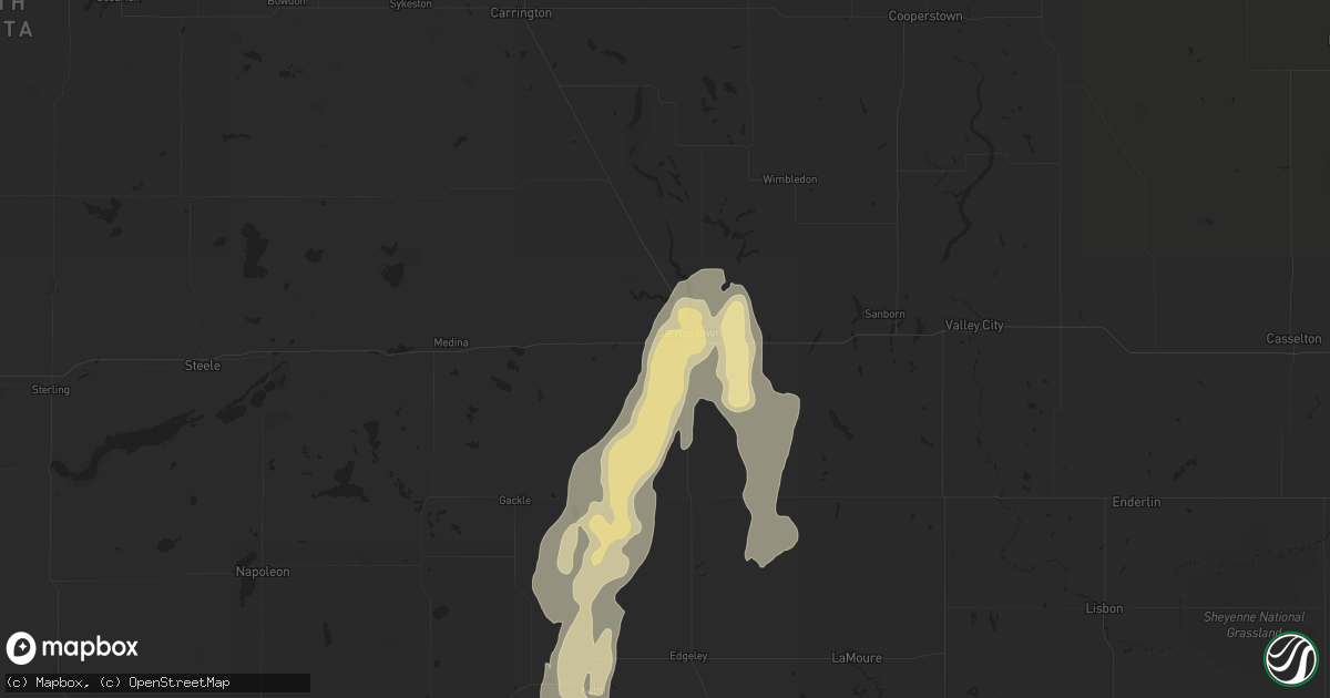 Hail map in Jamestown, ND on May 22, 2016