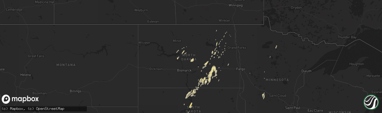 Hail map in North Dakota on May 22, 2016