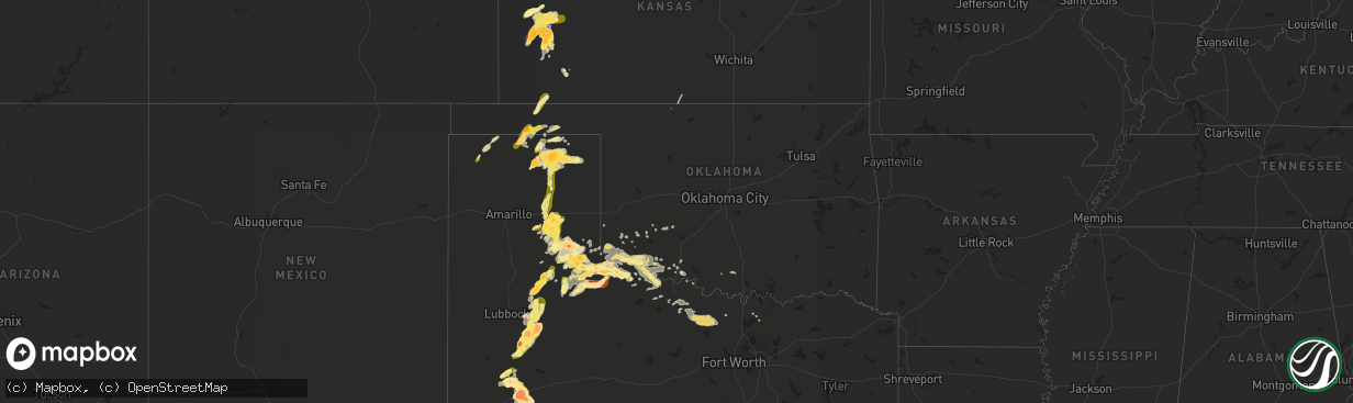 Hail map in Oklahoma on May 22, 2016