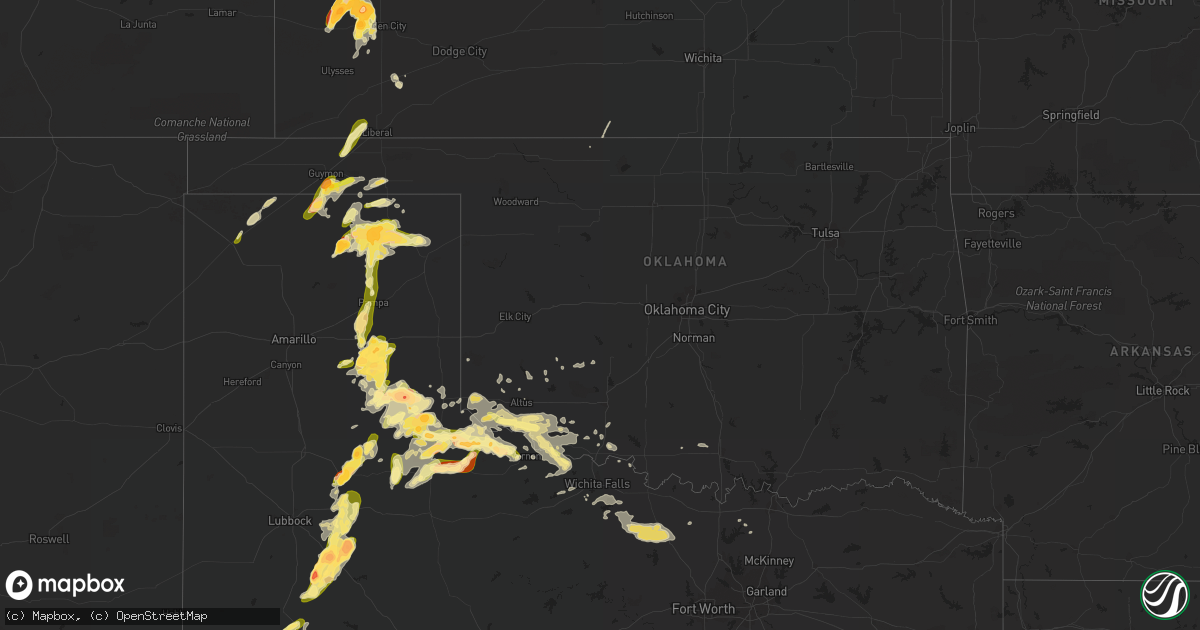 Hail map in Oklahoma on May 22, 2016