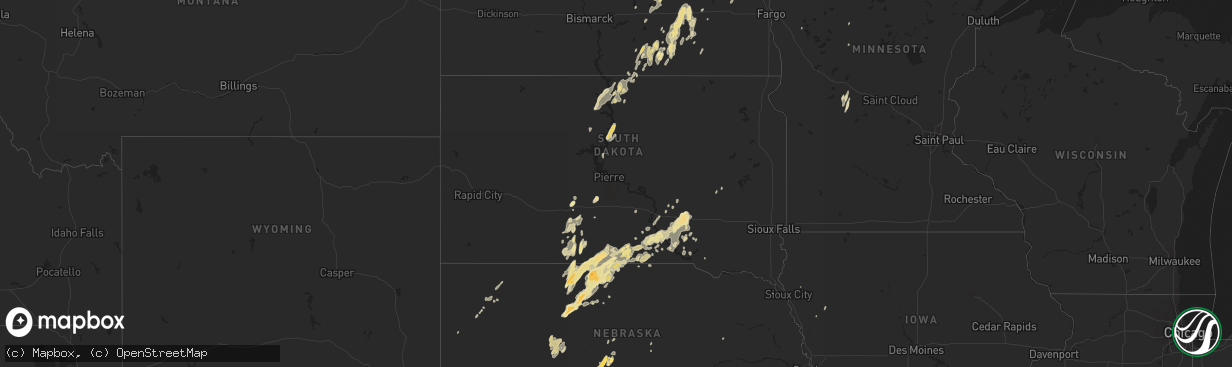 Hail map in South Dakota on May 22, 2016