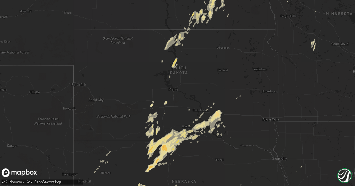 Hail map in South Dakota on May 22, 2016