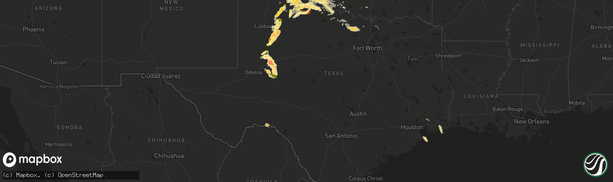 Hail map in Texas on May 22, 2016