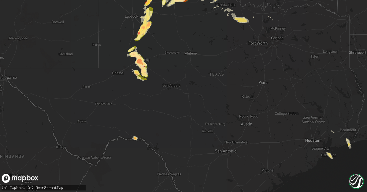 Hail map in Texas on May 22, 2016