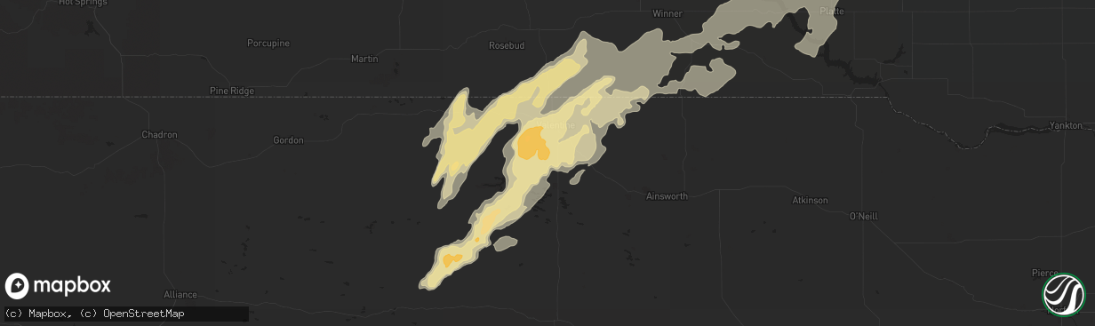 Hail map in Valentine, NE on May 22, 2016