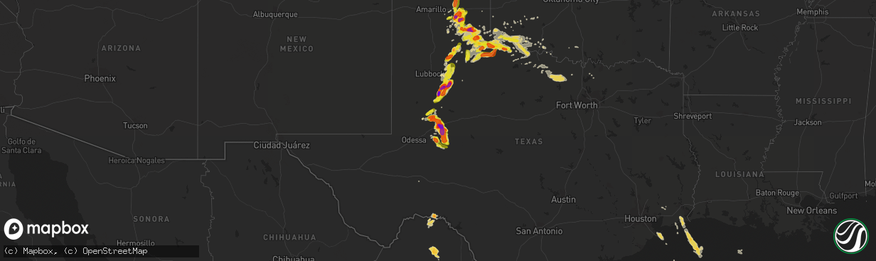 Hail map on May 22, 2016