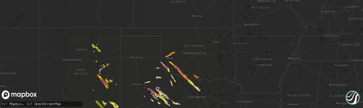 Hail map in Oklahoma on May 22, 2017