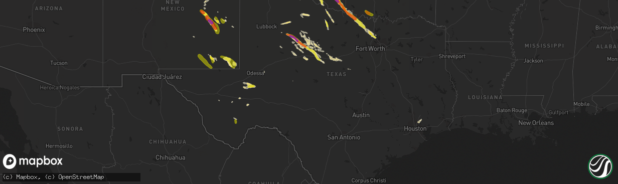 Hail map in Texas on May 22, 2017