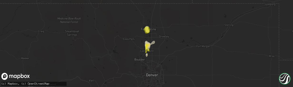 Hail map in Berthoud, CO on May 22, 2018