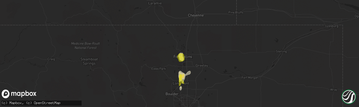 Hail map in Fort Collins, CO on May 22, 2018