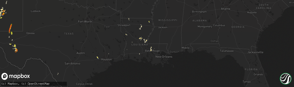 Hail map in Louisiana on May 22, 2018