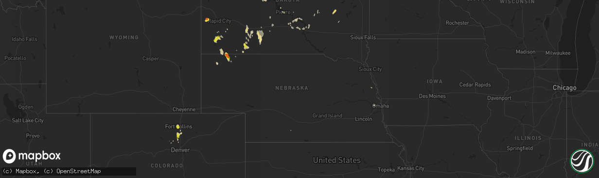 Hail map in Nebraska on May 22, 2018